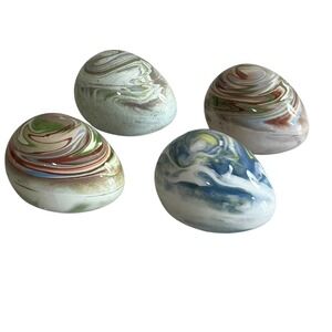 4 Ceramic Eggs Marbled Swirl Glazed Ceramic Shelf or Wall Decor